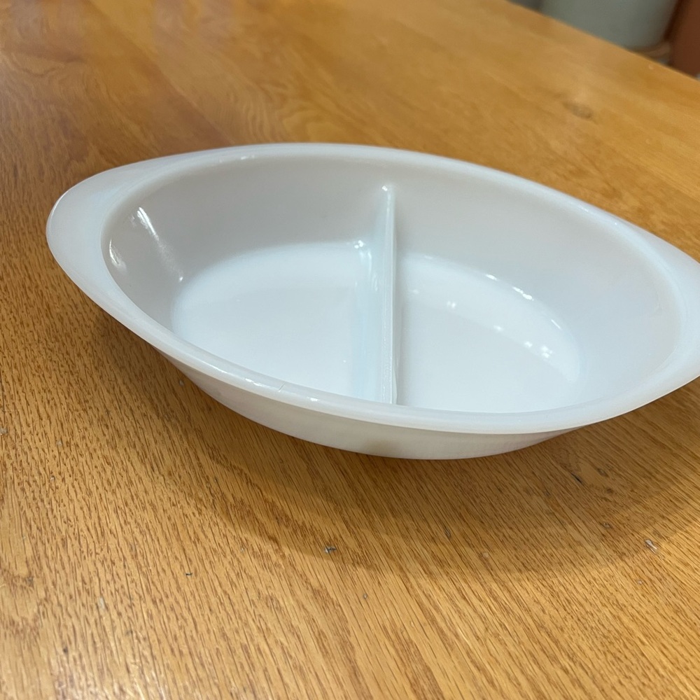 Vintage Glasbake Divided Vegetable Dish Milk Glass Ovenware Retro White Glass